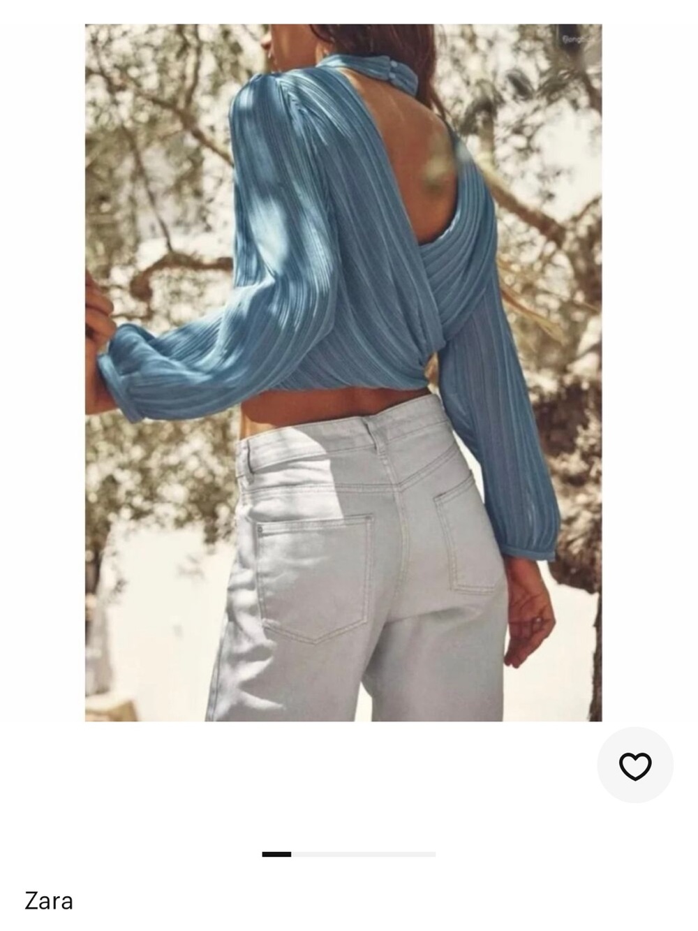 Zara Sky Blue Pleated Open-Back Crop Top